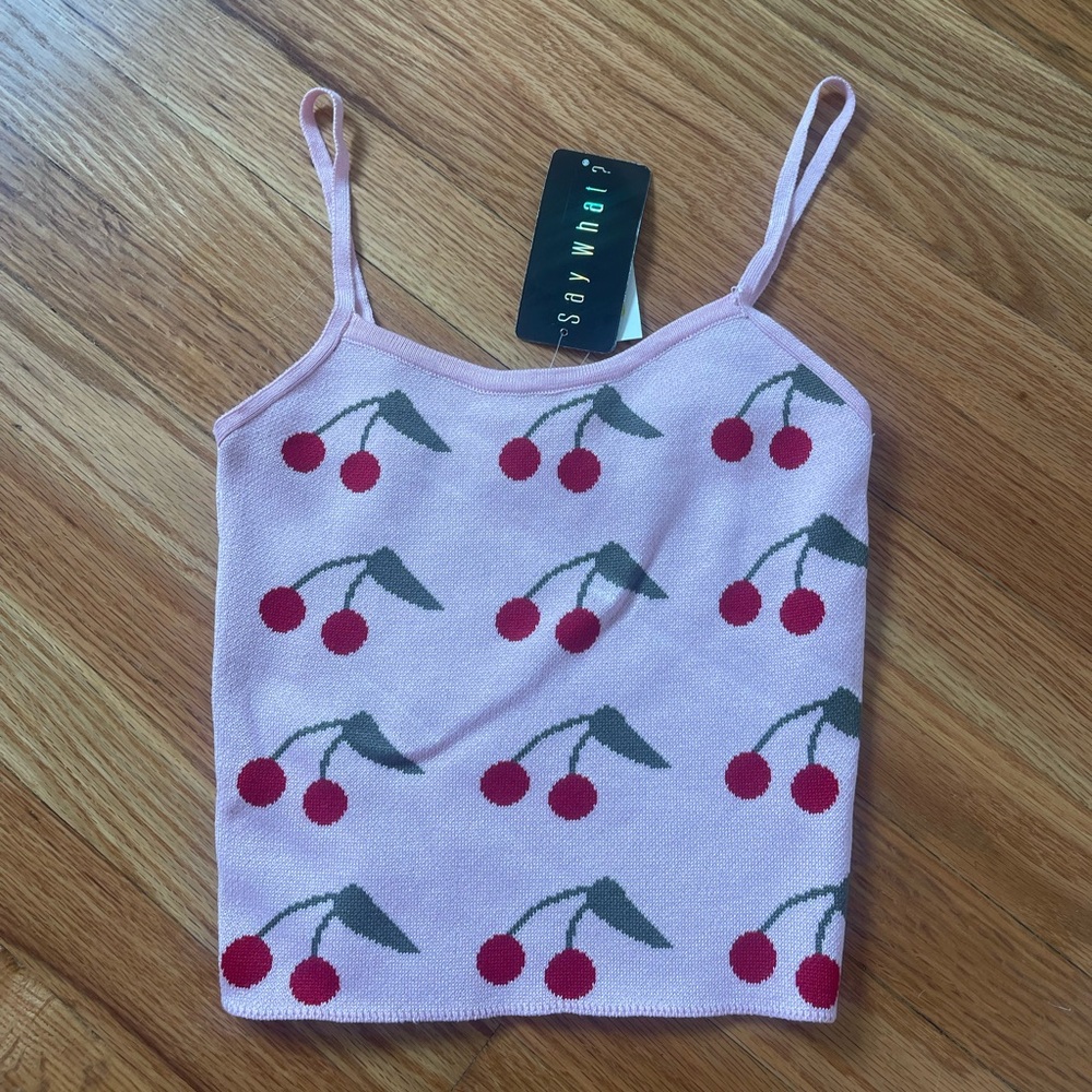 vintage cherry sweater tank in pink